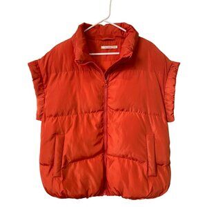 Ellison Puffer Vest Size Medium Zip Front Mock Neck Orange Polyester Outerwear